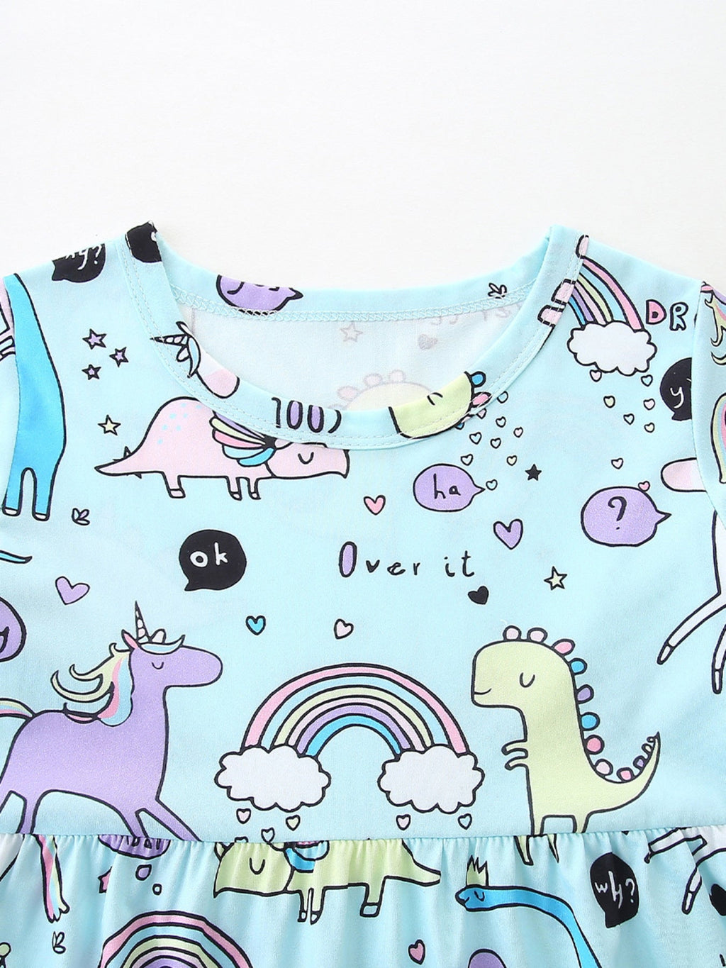 Children's Cute Cartoon Dinosaur & Unicorn Print Casual Dress