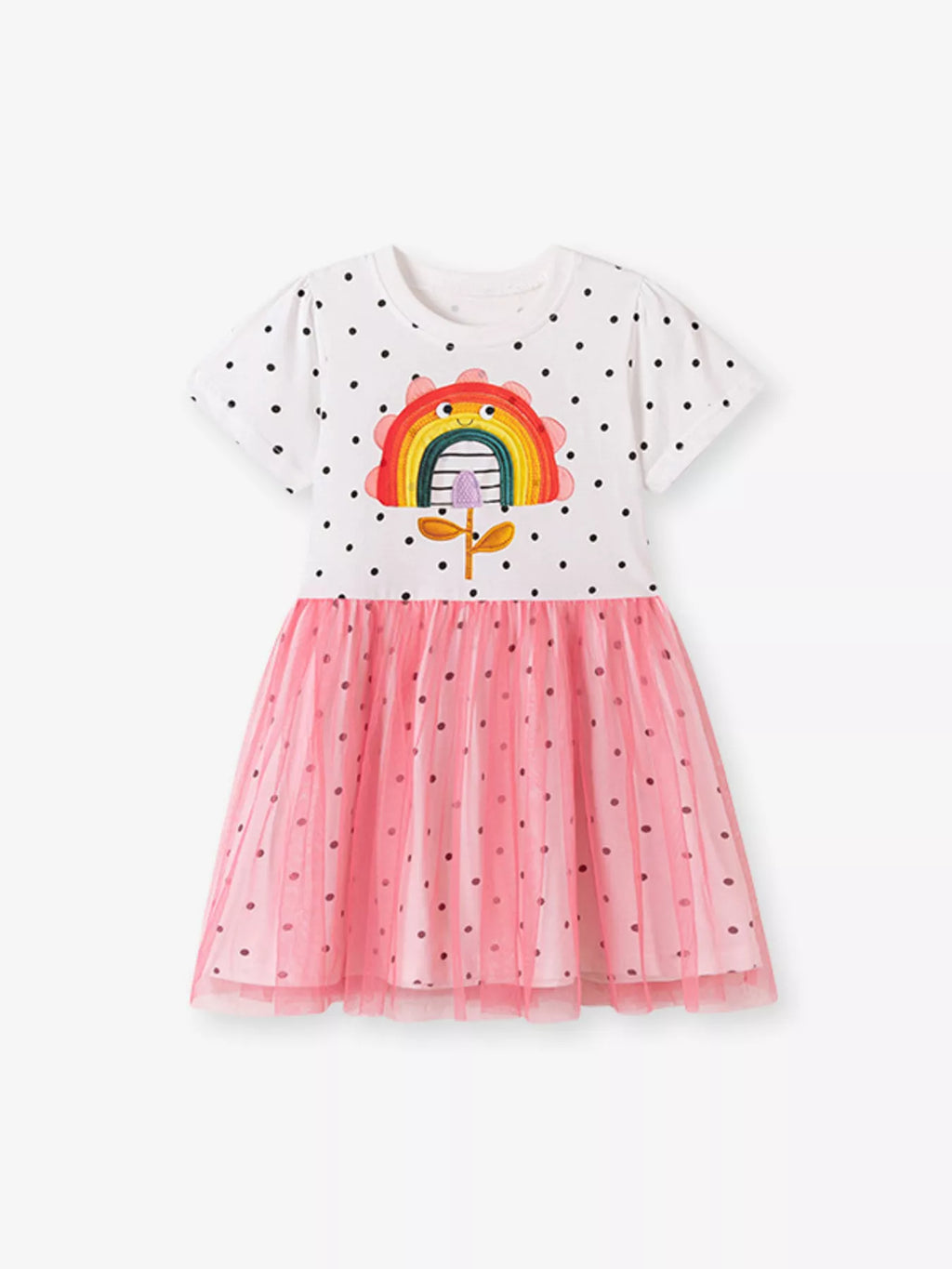 Children's Rainbow Flower Polka Dot Tulle Dress