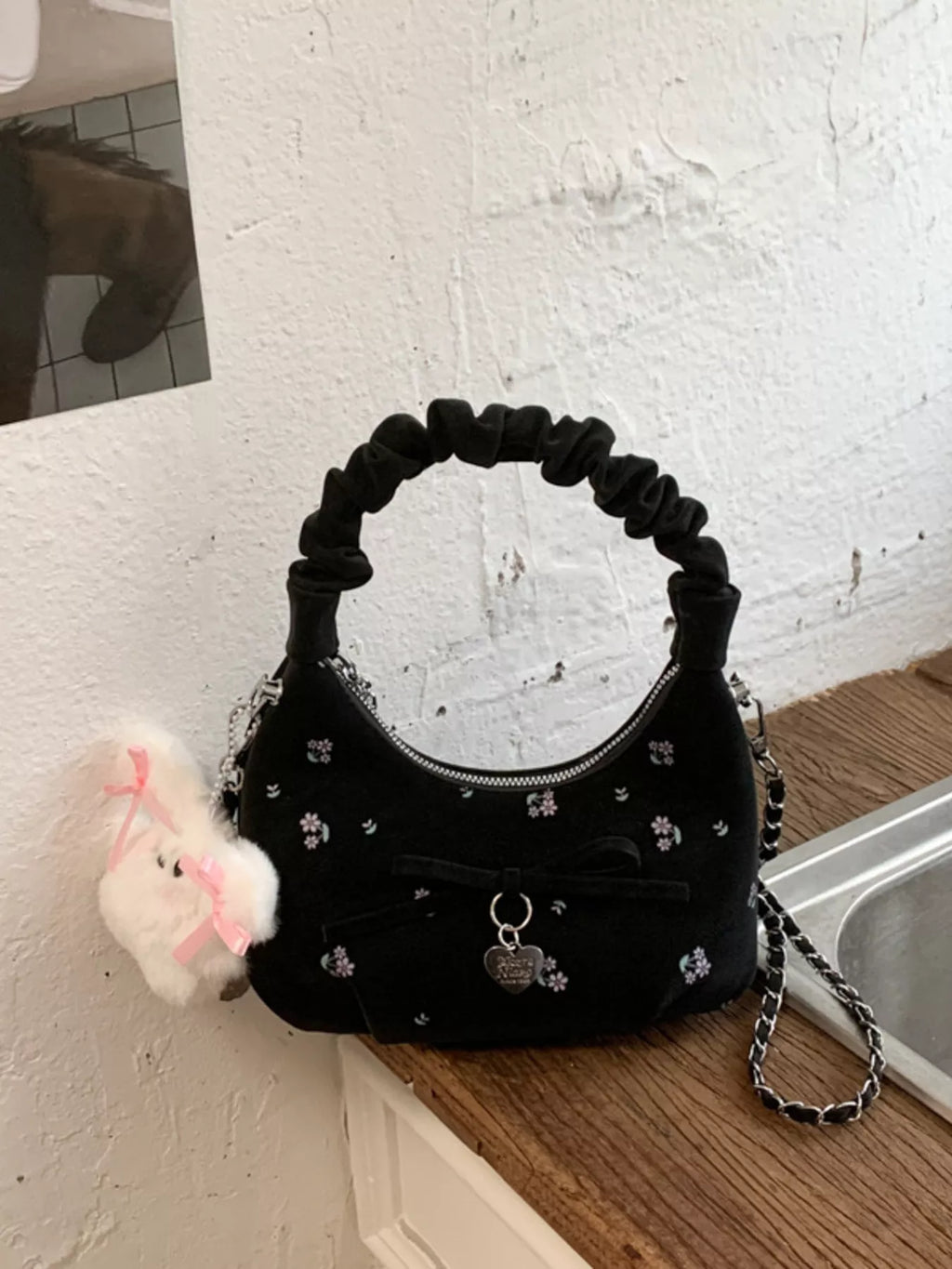Ruched Handle Crossbody Bag with Bow
