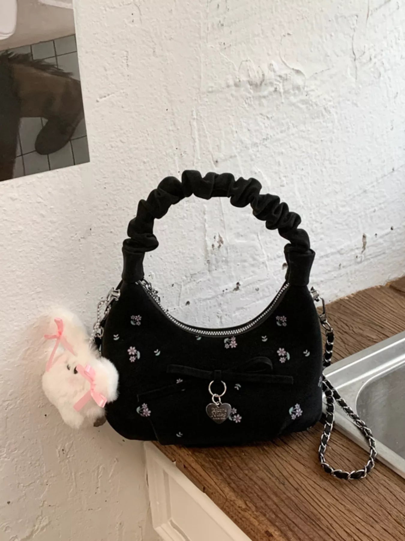 Ruched Handle Crossbody Bag with Bow