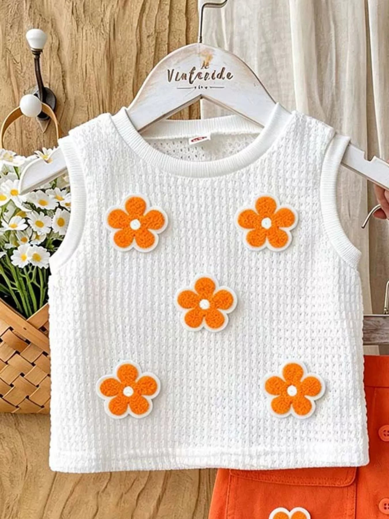 Children's Flower Sleeveless Top and Skirt Set