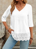 Lace Hem V-Neck Blouse