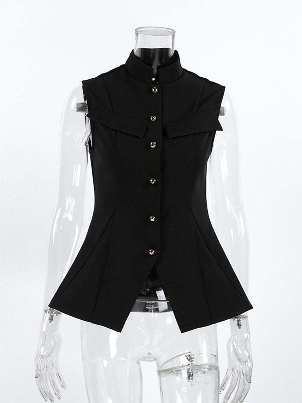 Stand Collar Button-Down Vest Coat