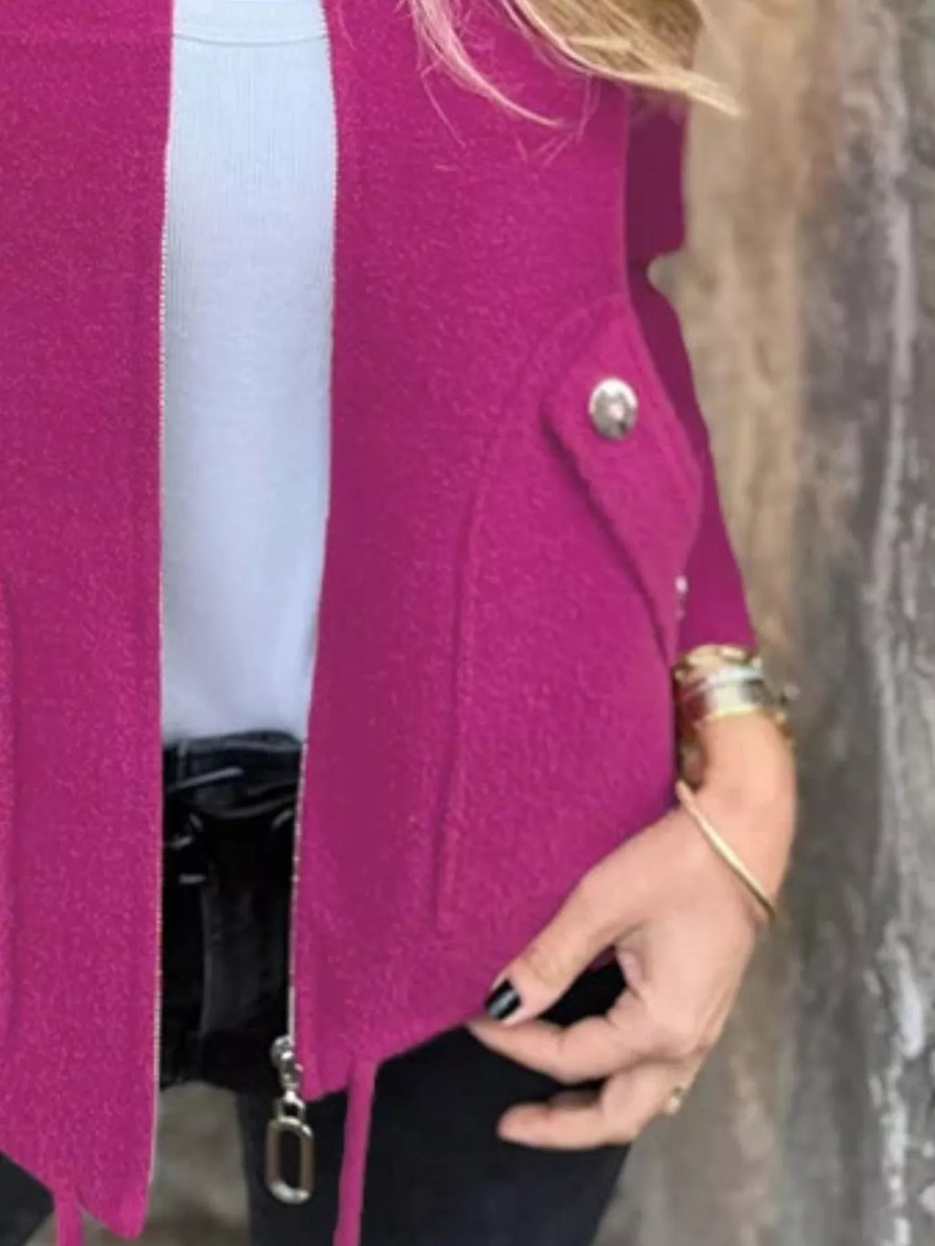 Full Size Textured Knit Zip Up Outerwear Plus Size