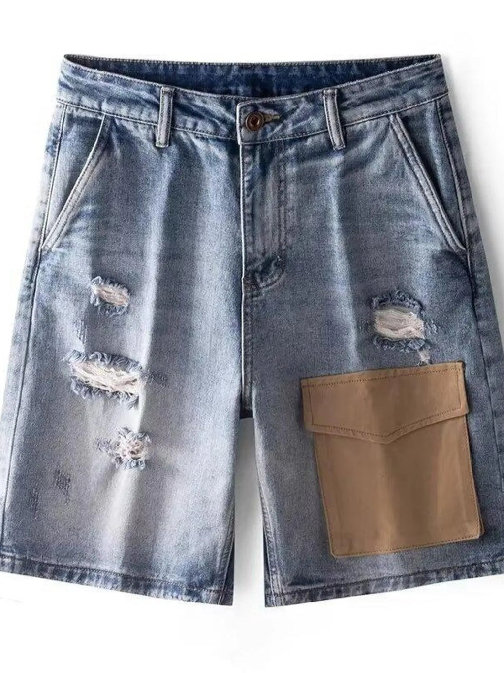 Men's Distressed Denim Shorts with Utility Pocket