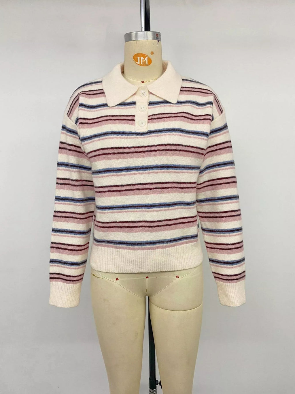 Striped Polo Collar Sweater