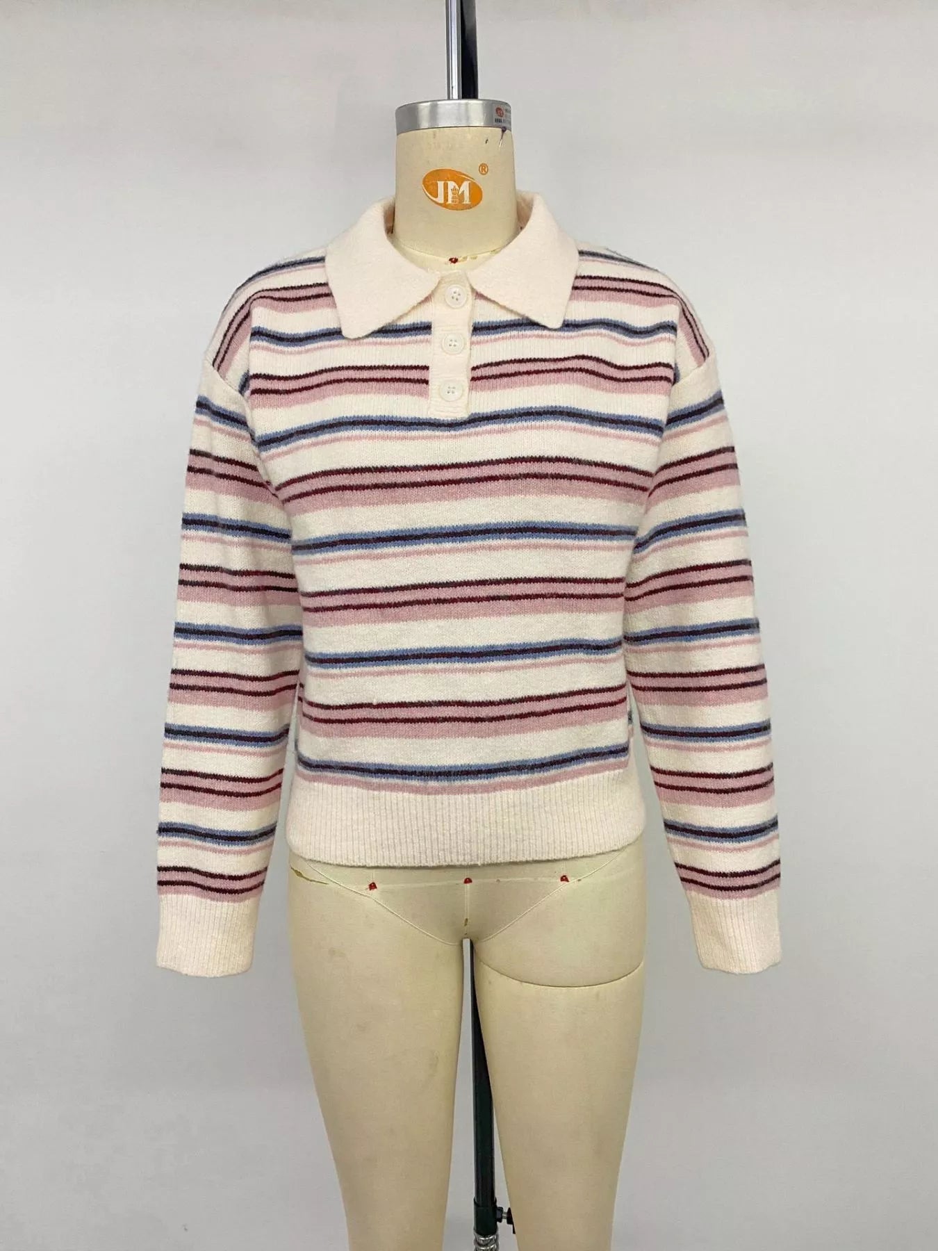 Striped Polo Collar Sweater