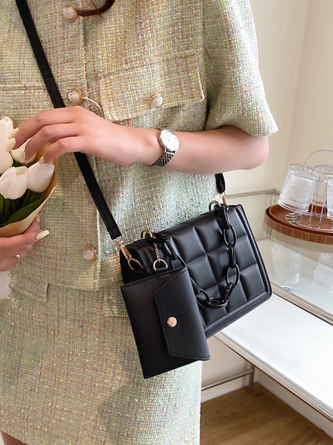 Quilted Chain Strap Crossbody Bag