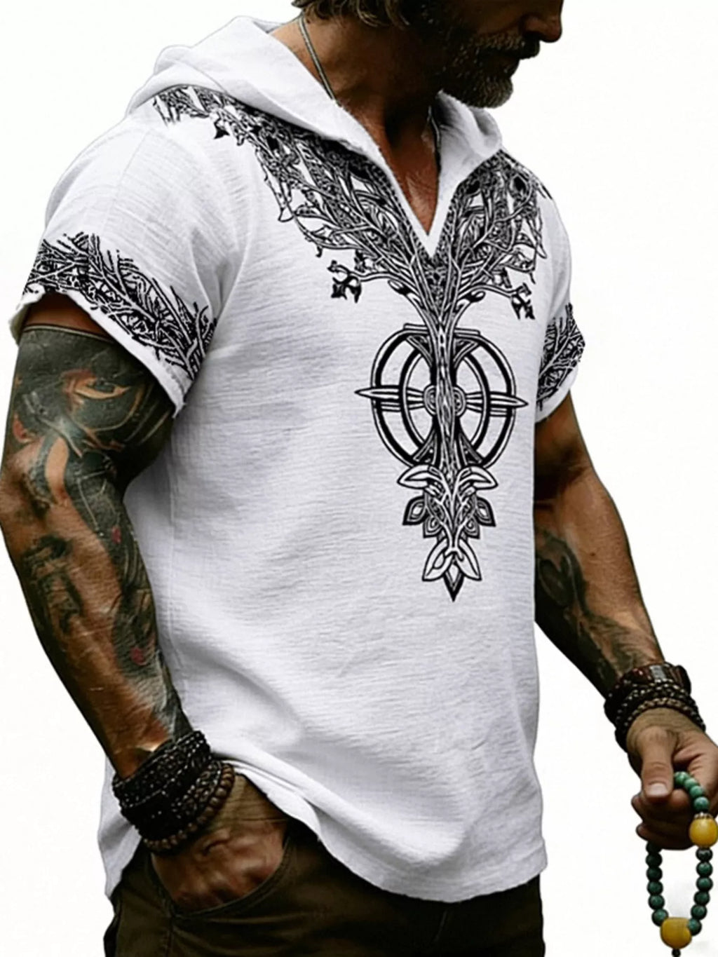 Men's Full Size Printed Hooded Short Sleeve Top Plus Size