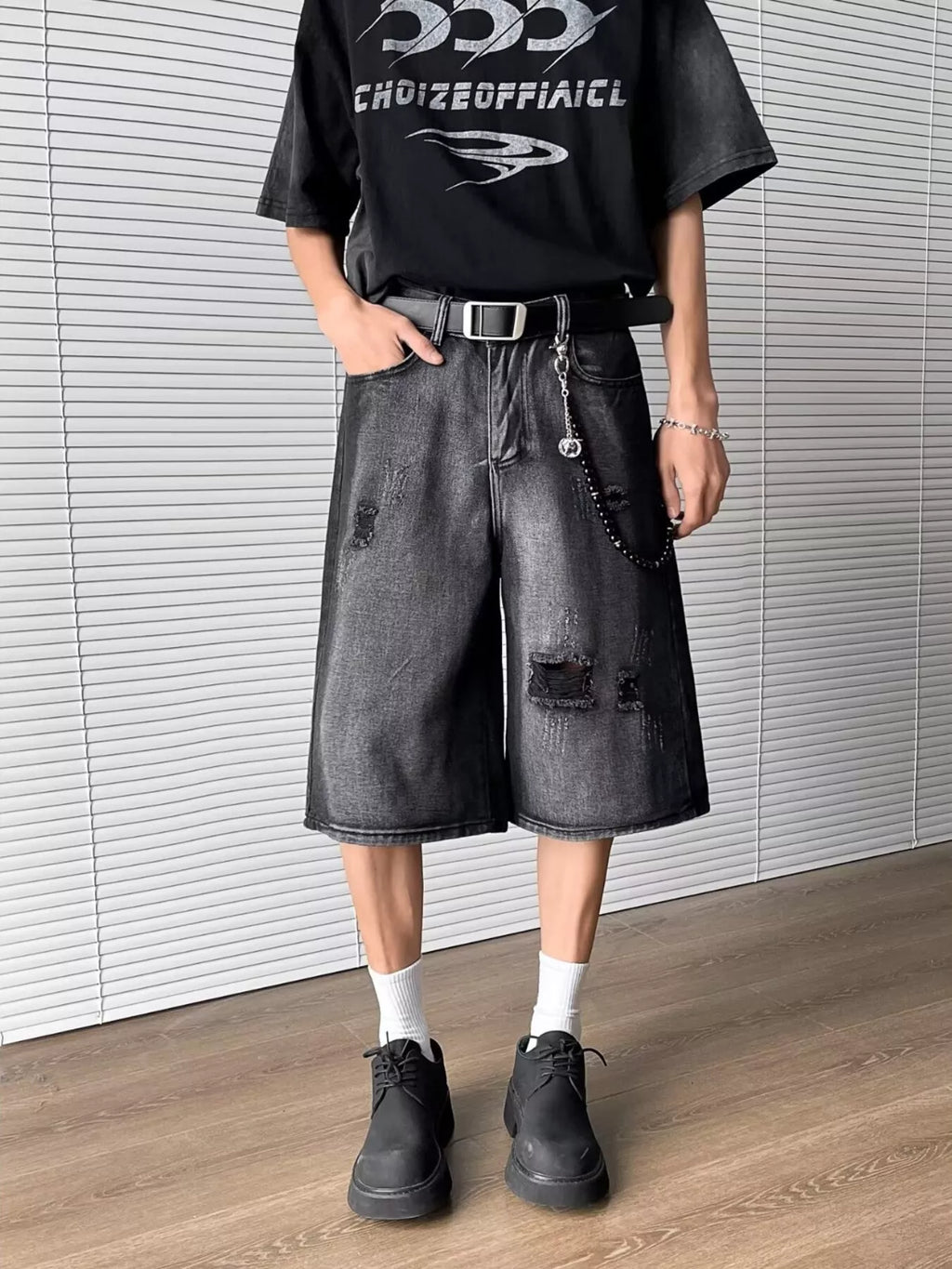 Men's Full Size Distressed Wide Leg Denim Shorts Plus Size
