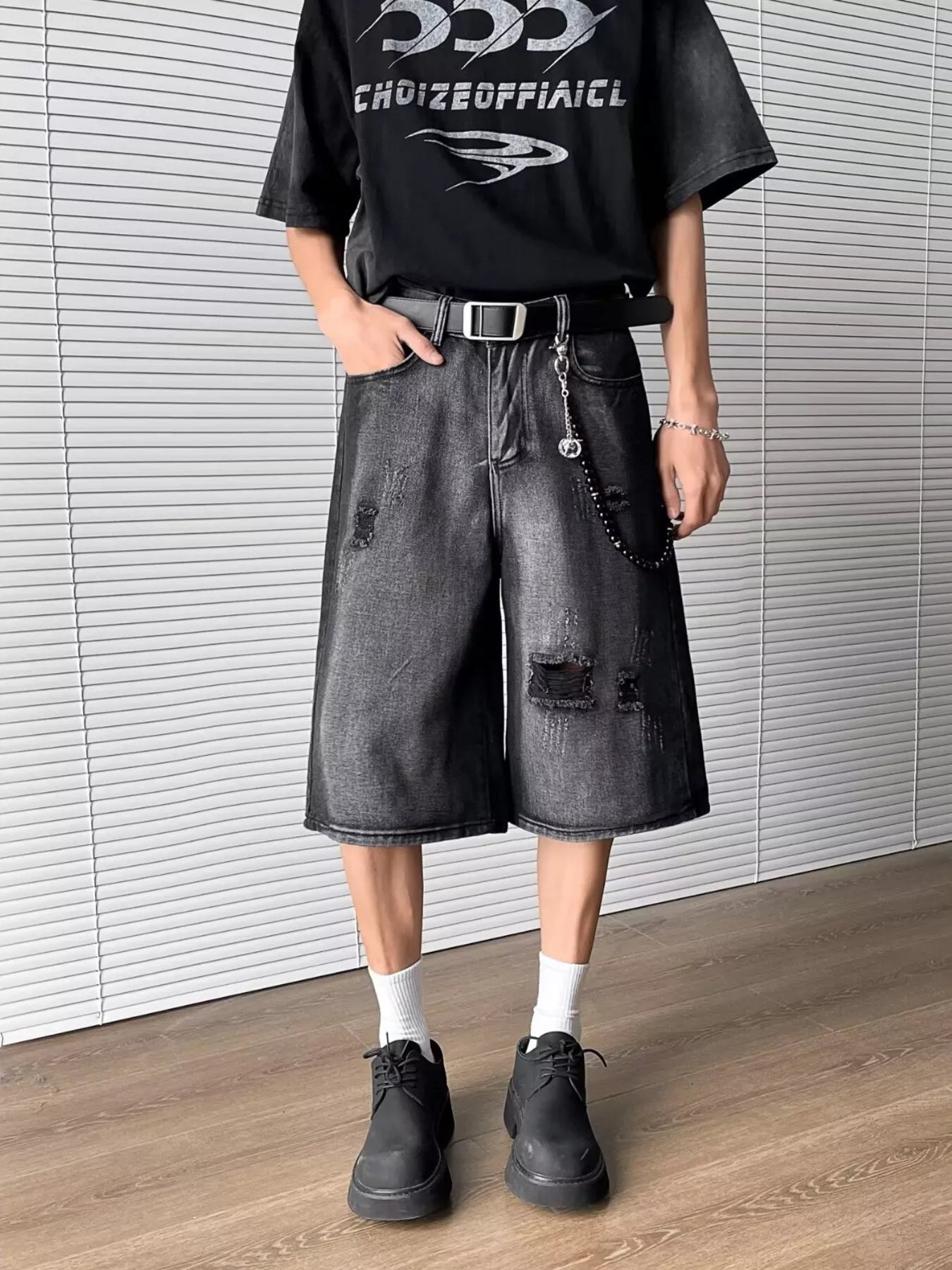 Men's Full Size Distressed Wide Leg Denim Shorts Plus Size