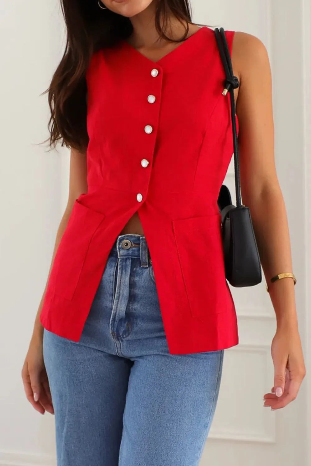 Button Down V-Neck Vest