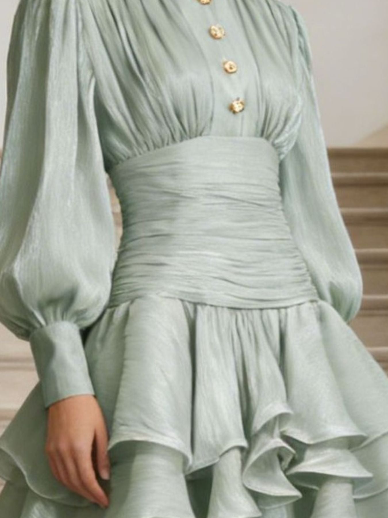 Ruffled Layered Lantern Sleeve Mini Dress