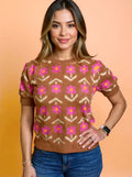 Floral Pattern Short Sleeve Sweater