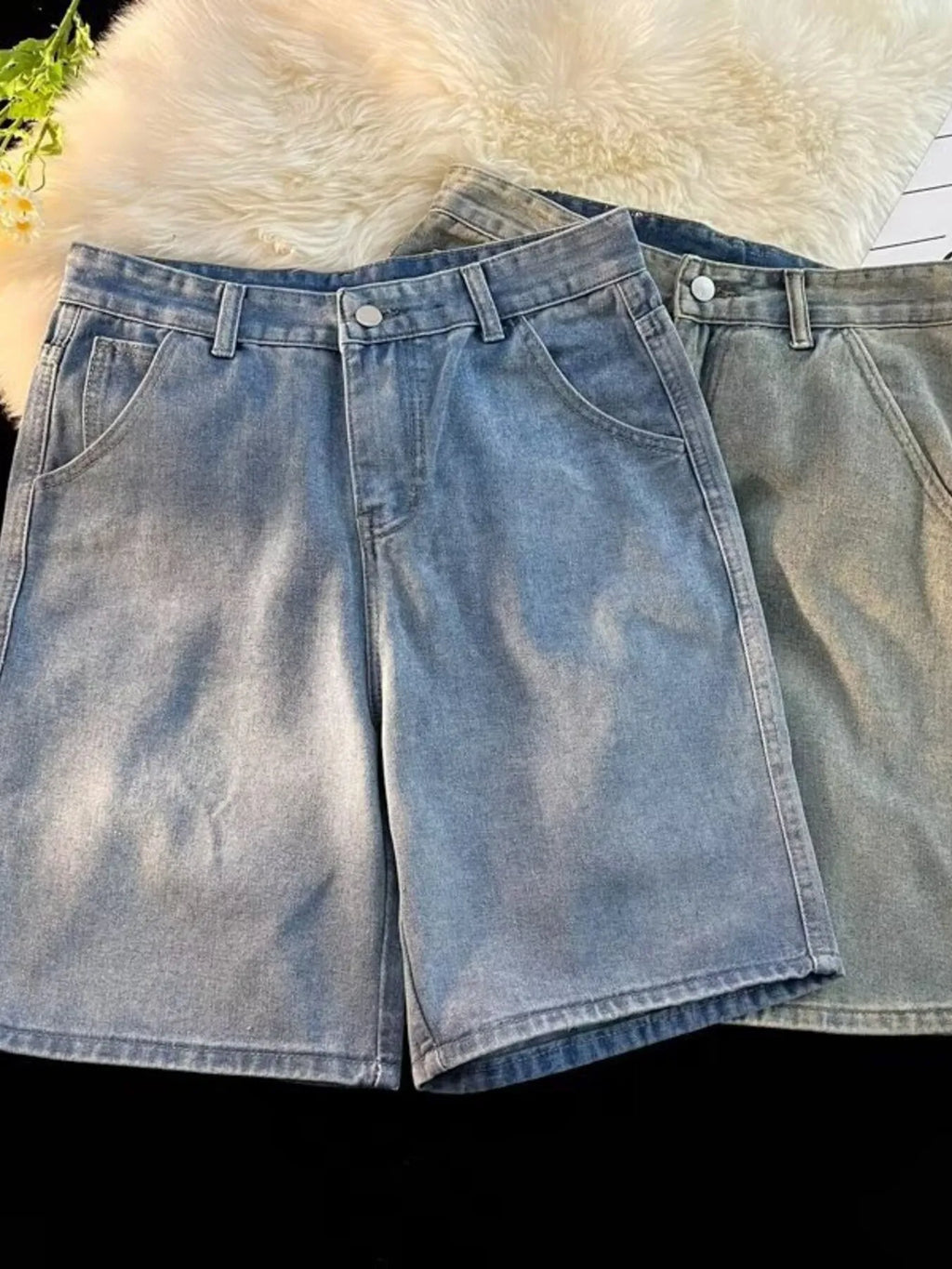 Men's Full Size High-Waisted Wide-Leg Denim Shorts Plus Size