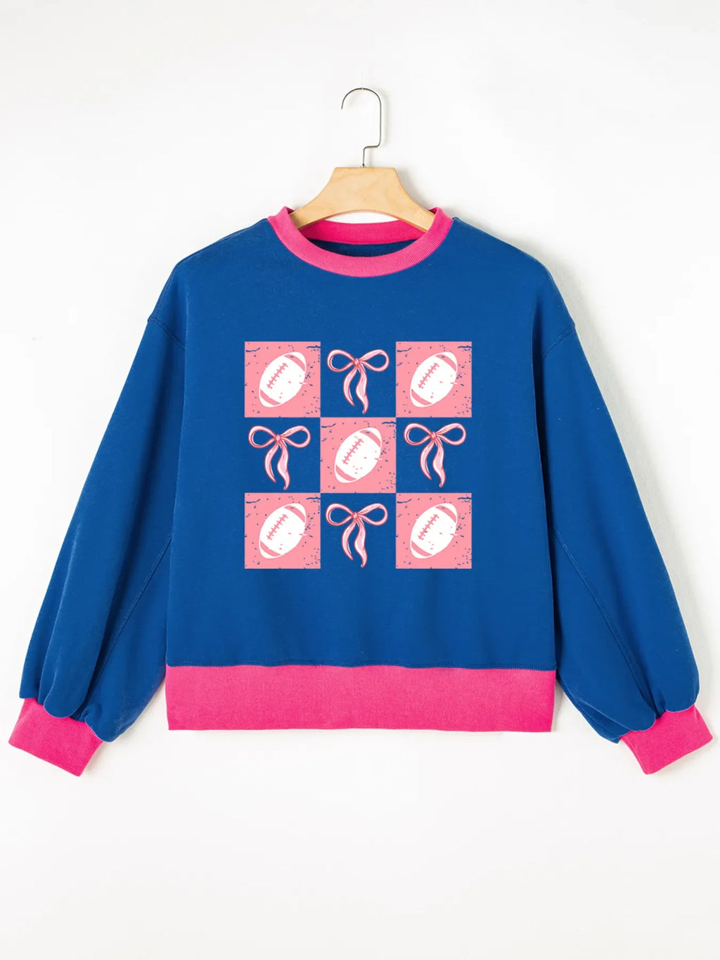 Bowknot Graphic Game Day Contrast Trim Drop Shoulder Casual Sweatshirt