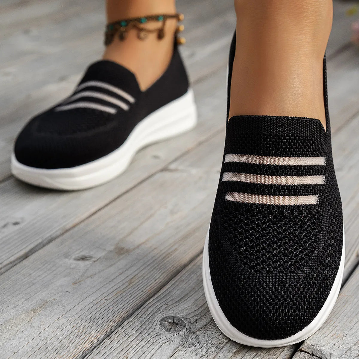 Mesh Round Toe Platform Slip-Ons