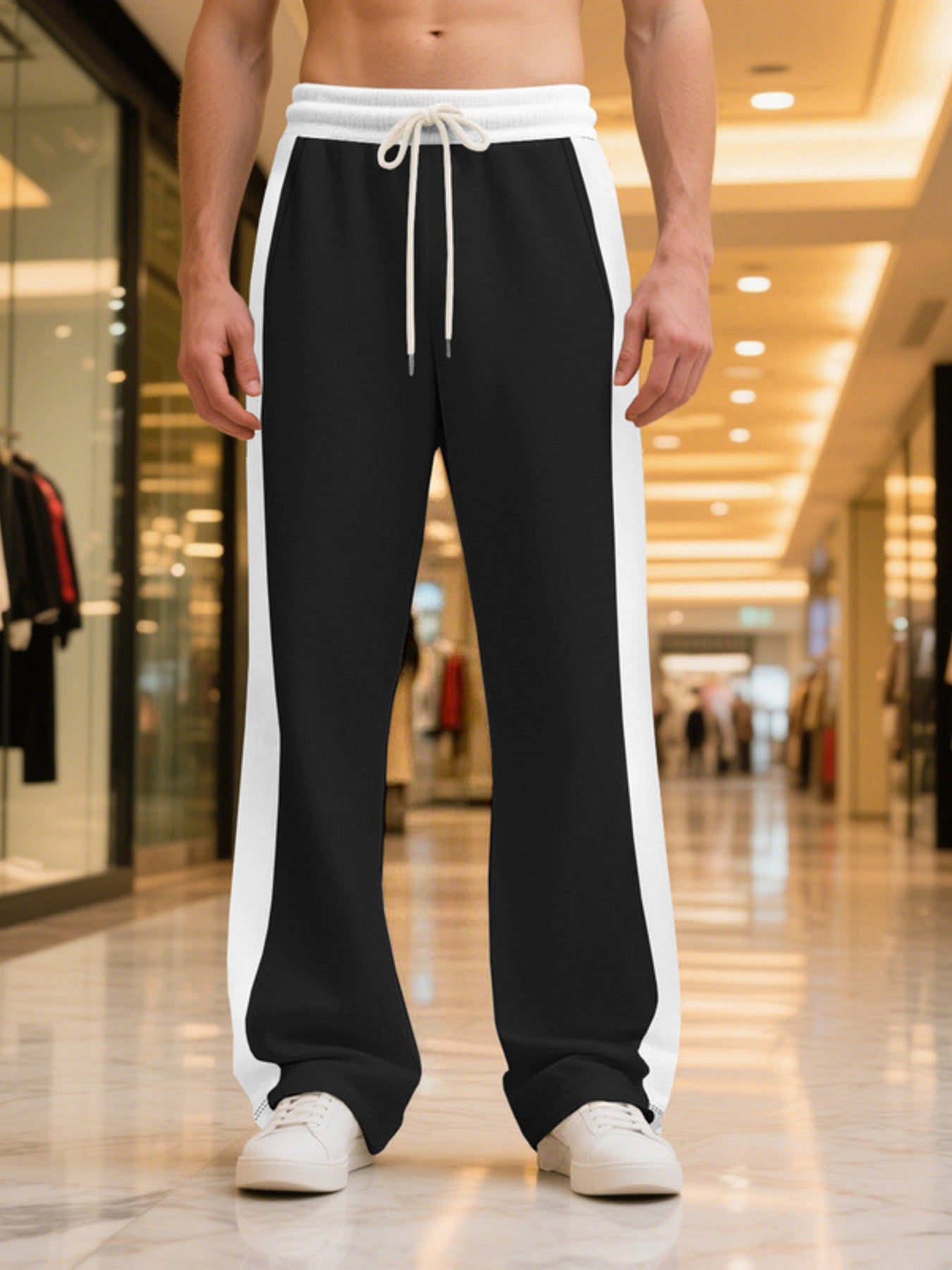 Men's Full Size Contrast Stripe Drawstring Sweatpants Plus Size