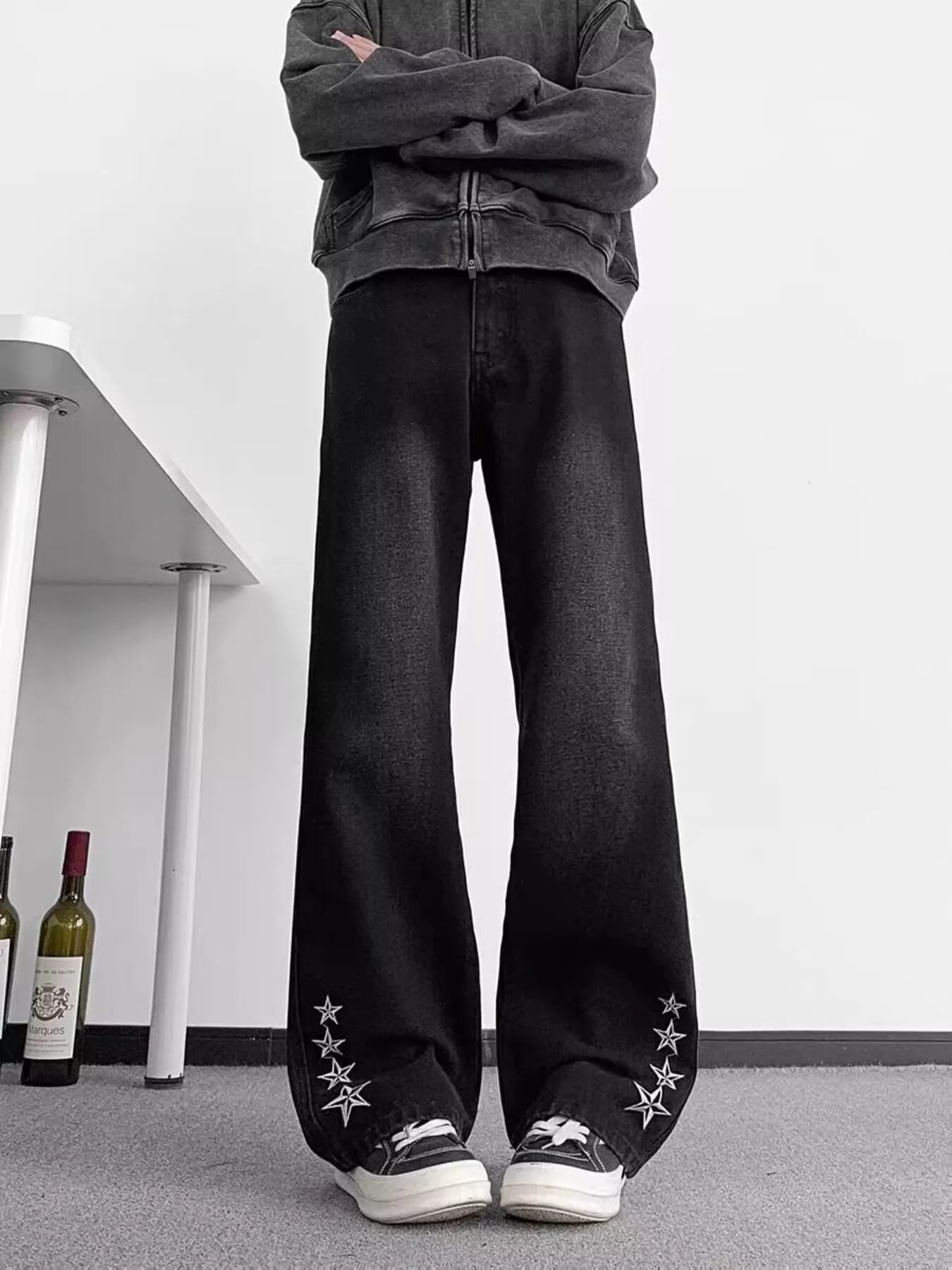 Men's Full Size Star Embroidered Flare Jeans Plus Size