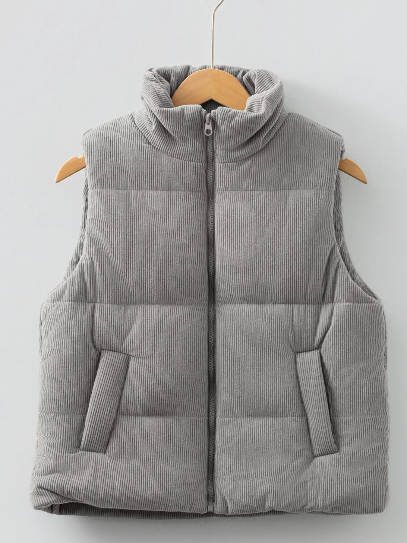 Corduroy Stand Neck Zipped Puffer Vest