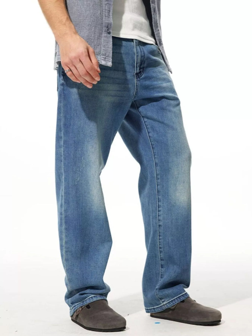 Men's Washed Wide Leg Jeans