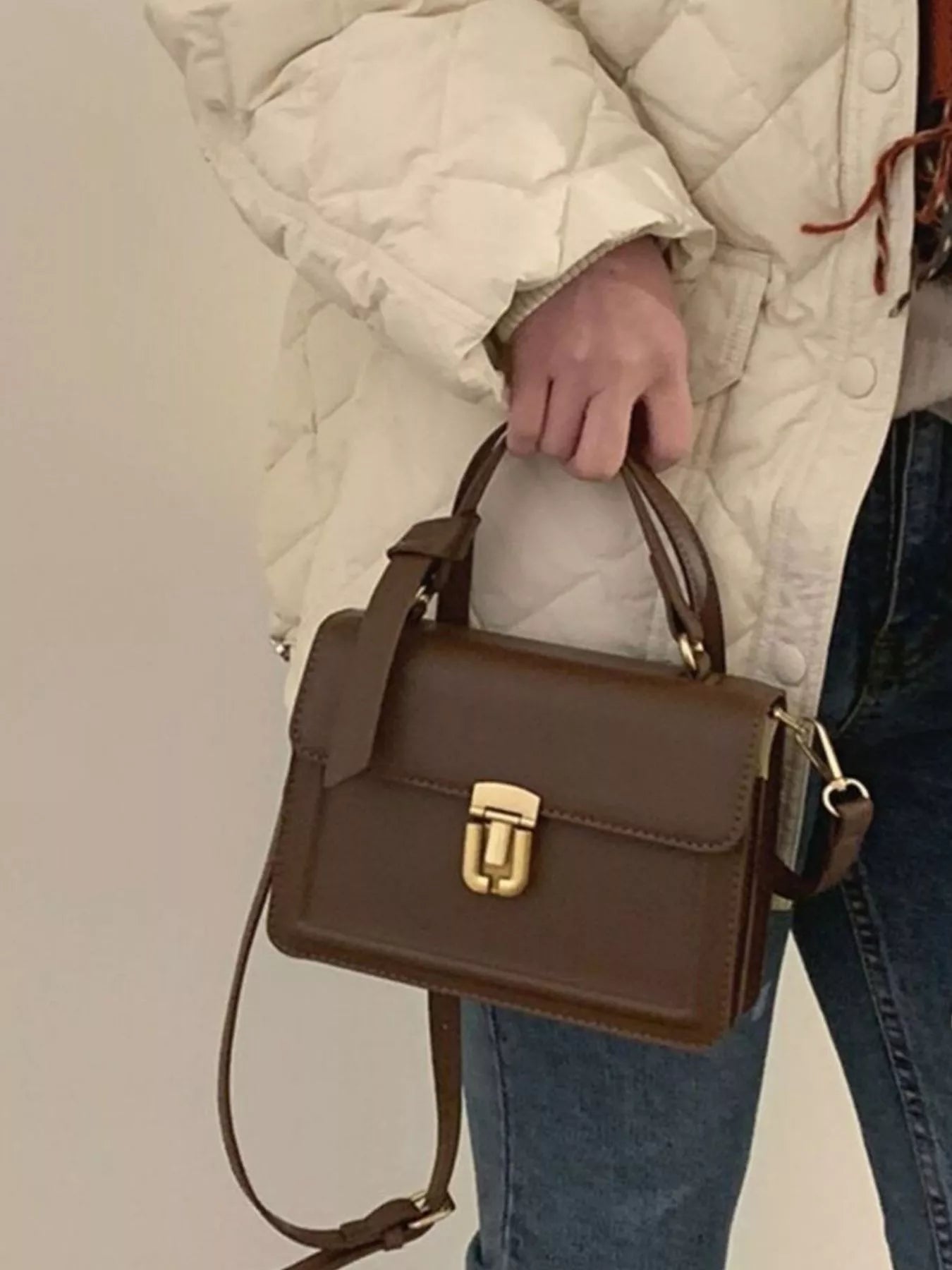 Leather Crossbody Bag with Golden Clasp