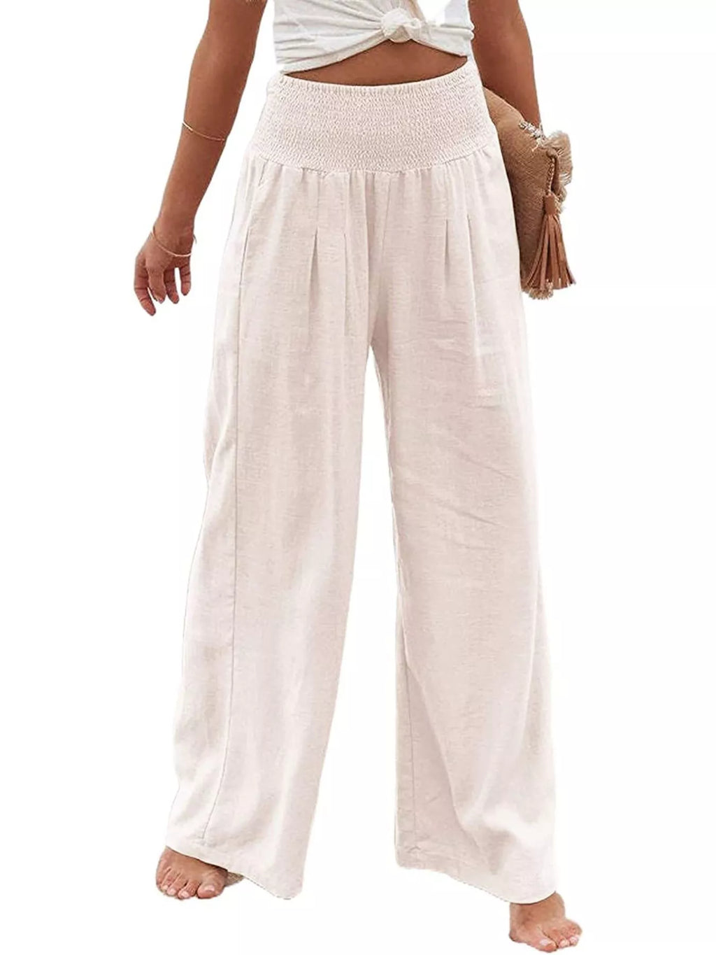 Smocked High Waisted Wide Leg Pants