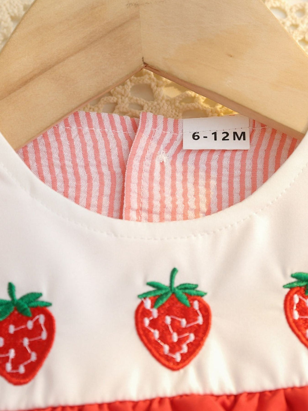 Children's Fruit Embroidered Striped Short Sleeve Dress