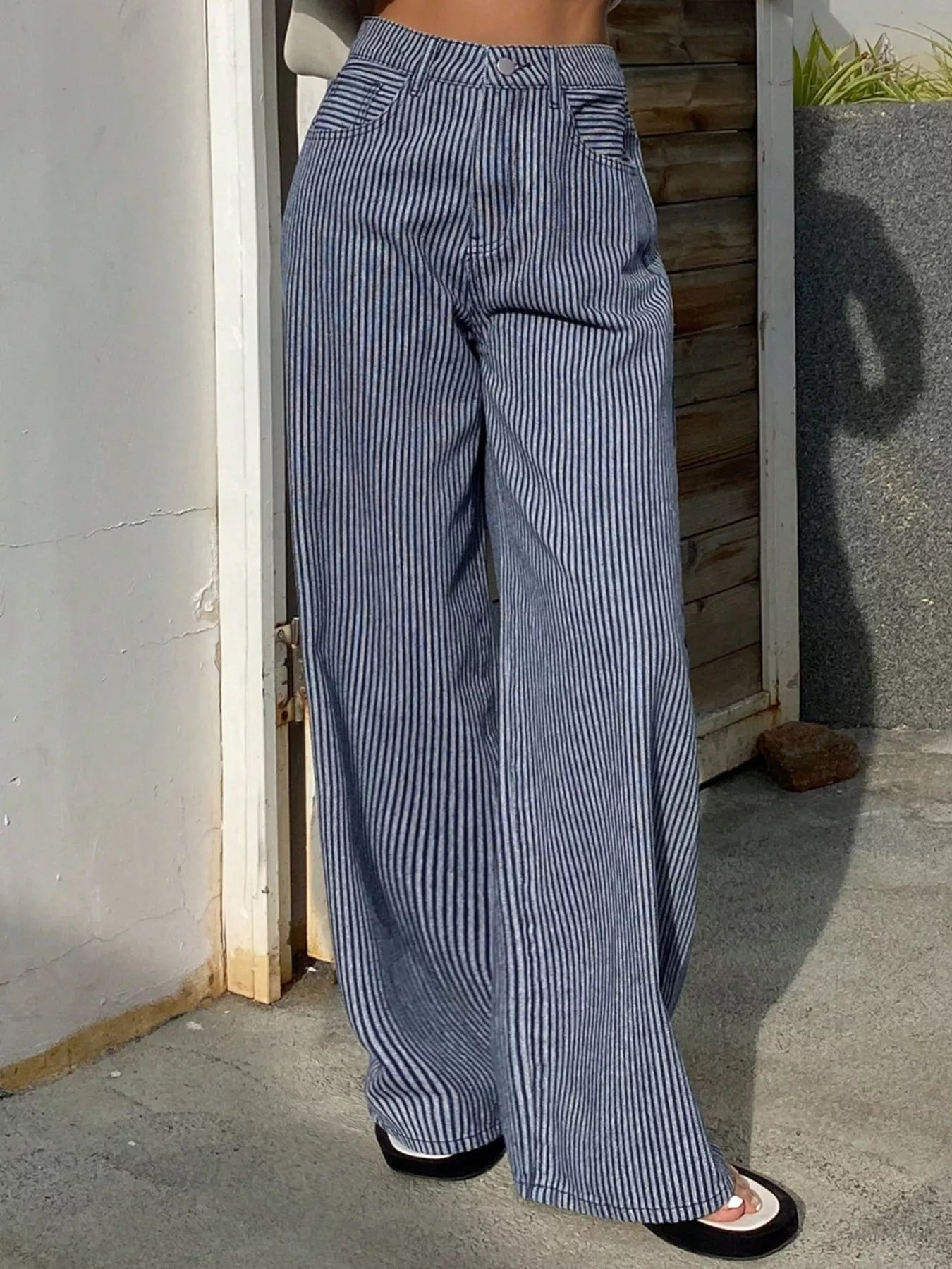 Striped Wide-Leg Jeans
