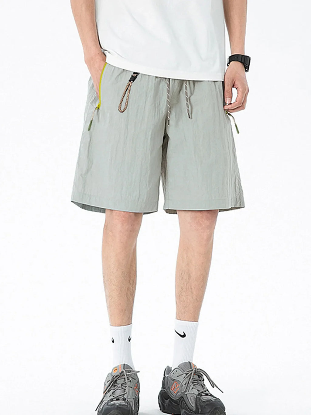 Men's Lightweight Drawstring Shorts with Zipper Pockets