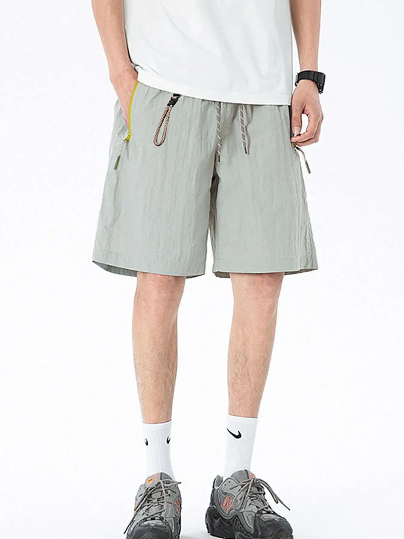 Men's Lightweight Drawstring Shorts with Zipper Pockets