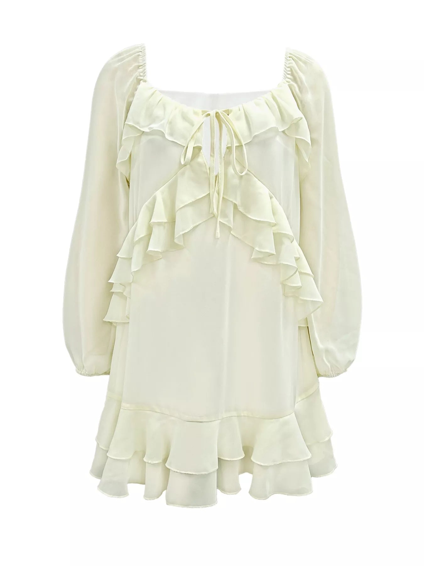 Ruffle Trimmed Long Sleeve Mini Dress