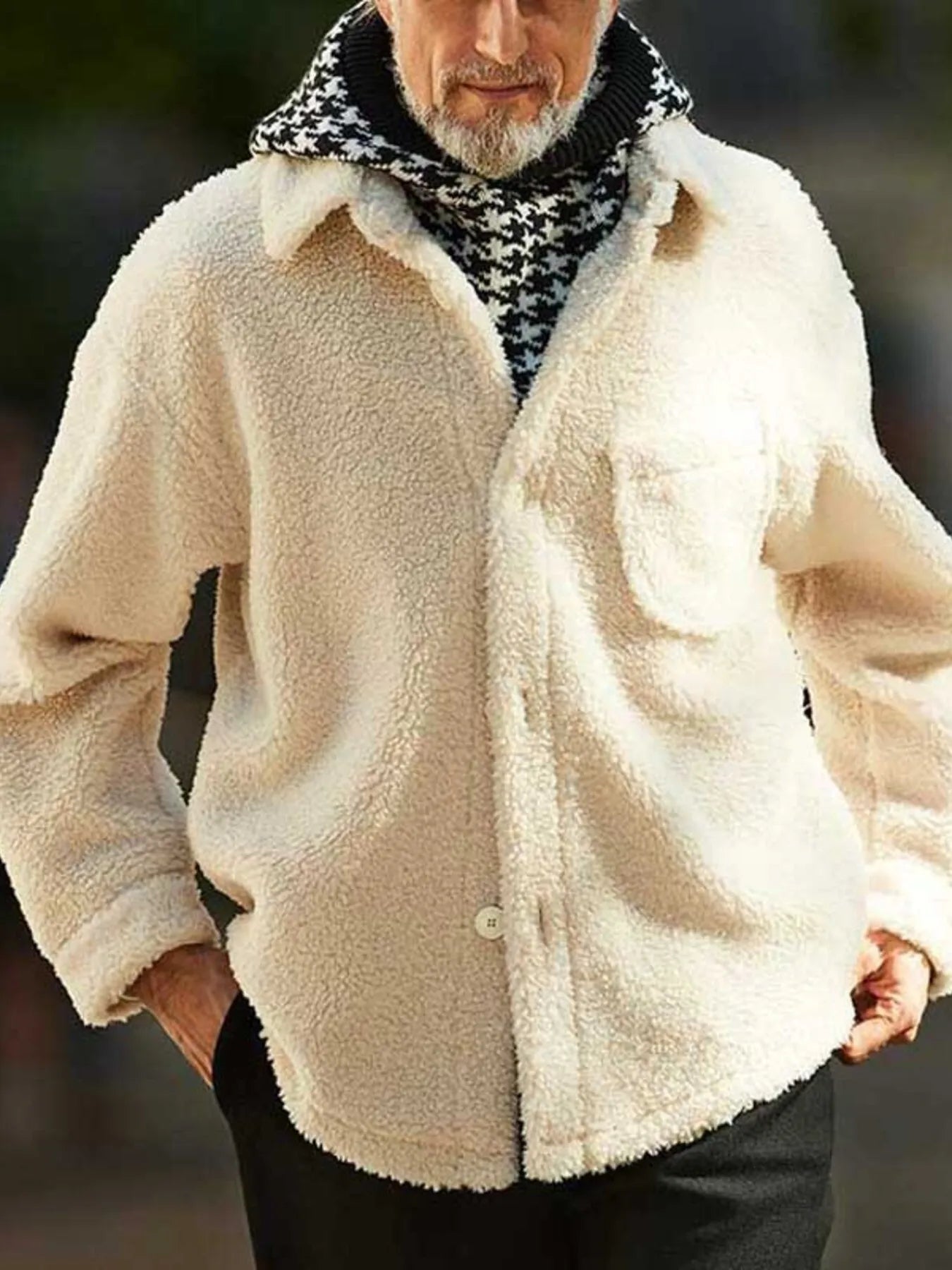 Men's Full Size Button Up Drop Shoulder Sherpa Jacket Plus Size