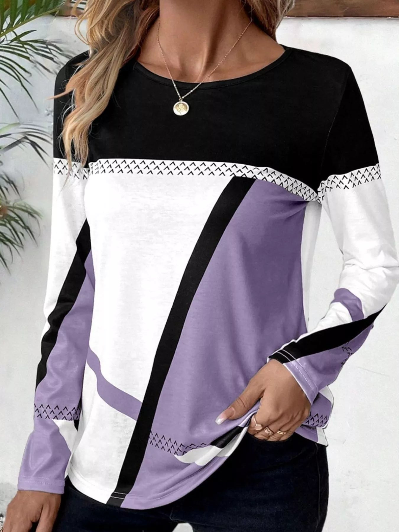 Color Block Long Sleeve T-Shirt