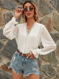 Lace Detail V-Neck Swiss Dot Blouse