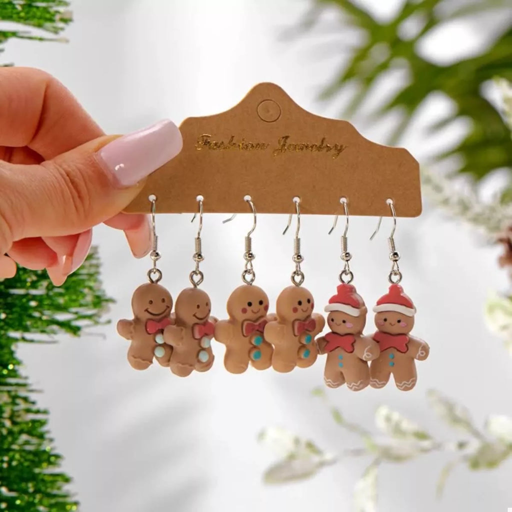 3 Piece Christmas Gingerbread Man Drop Earrings