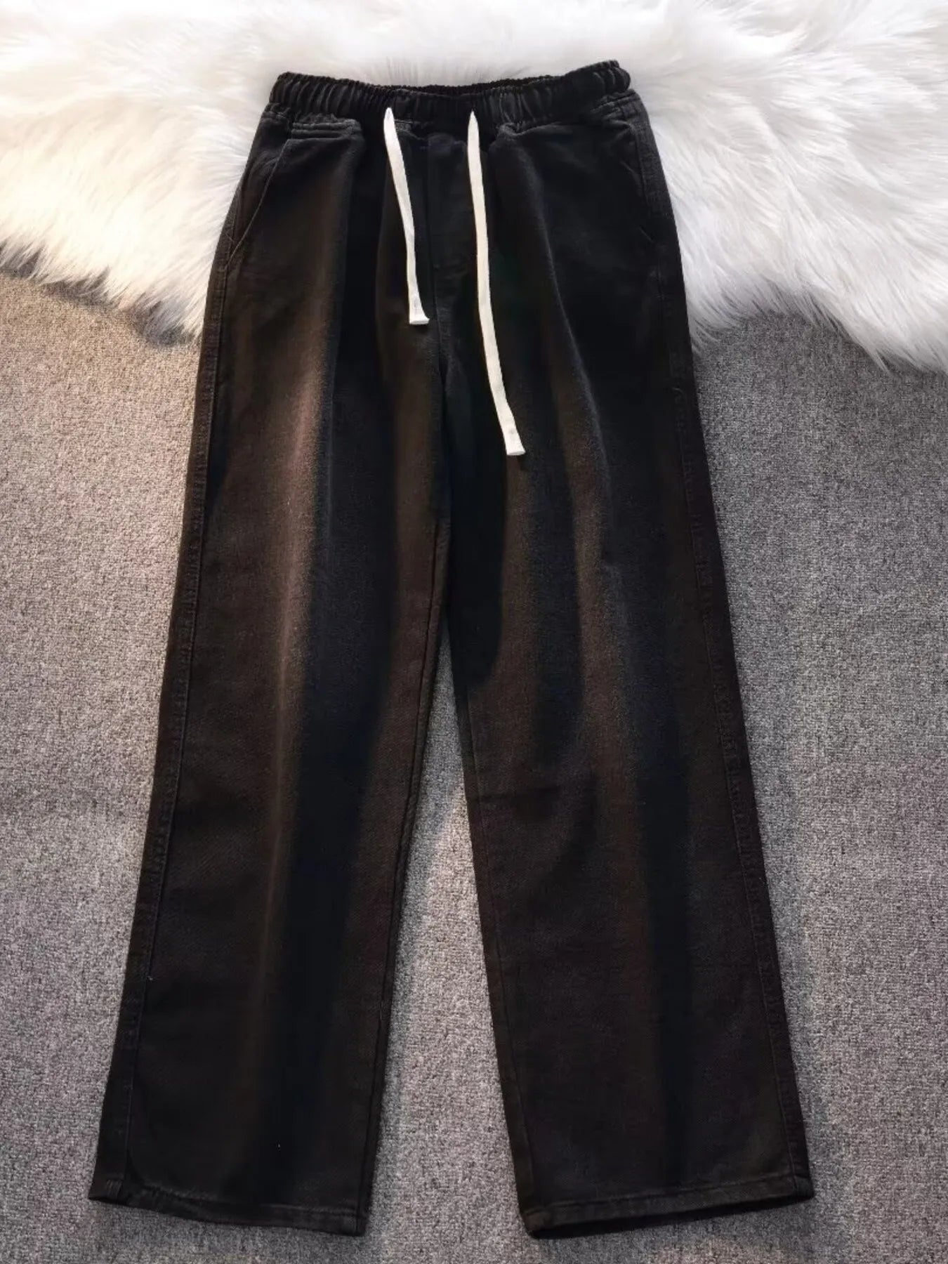 Men's Full Size Vintage Wash Wide Leg Jeans with Drawstring Plus Size