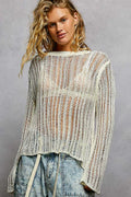 POL Openwork Round Neck Knit Cover Up