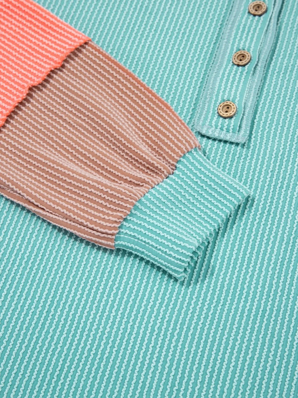 Color Block Ribbed Knit Henley Sweatshirt