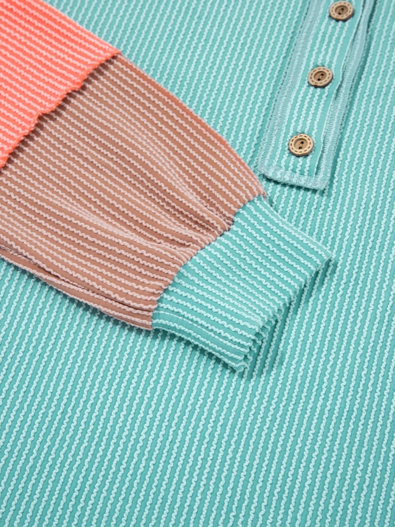 Color Block Ribbed Knit Henley Sweatshirt
