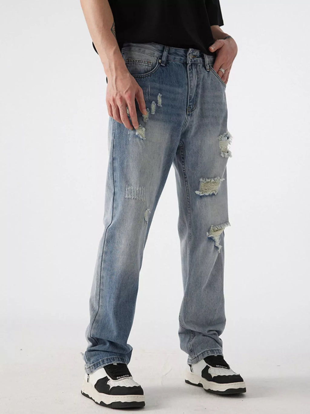 Men's Distressed Wide Leg Jeans