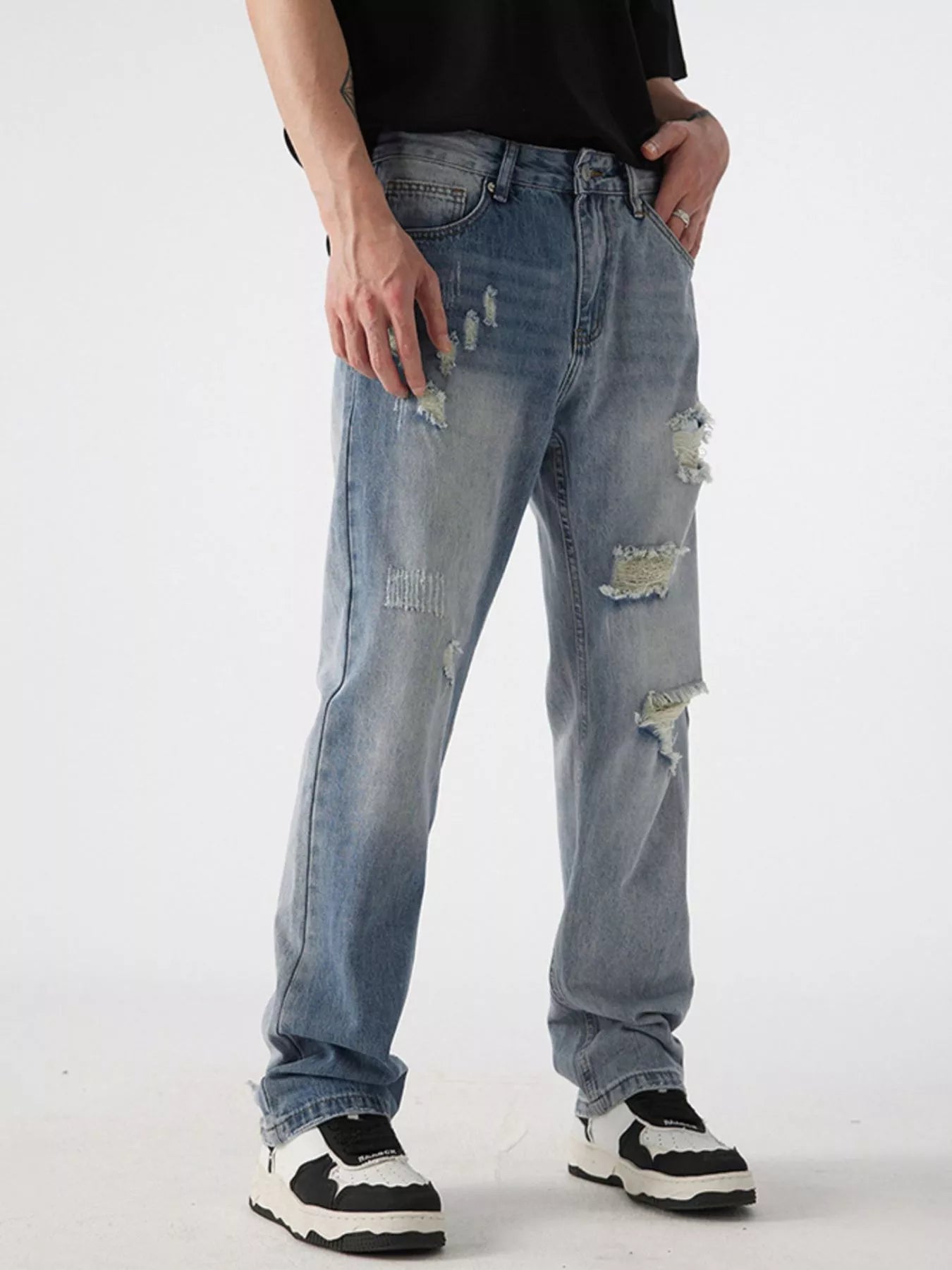 Men's Distressed Wide Leg Jeans