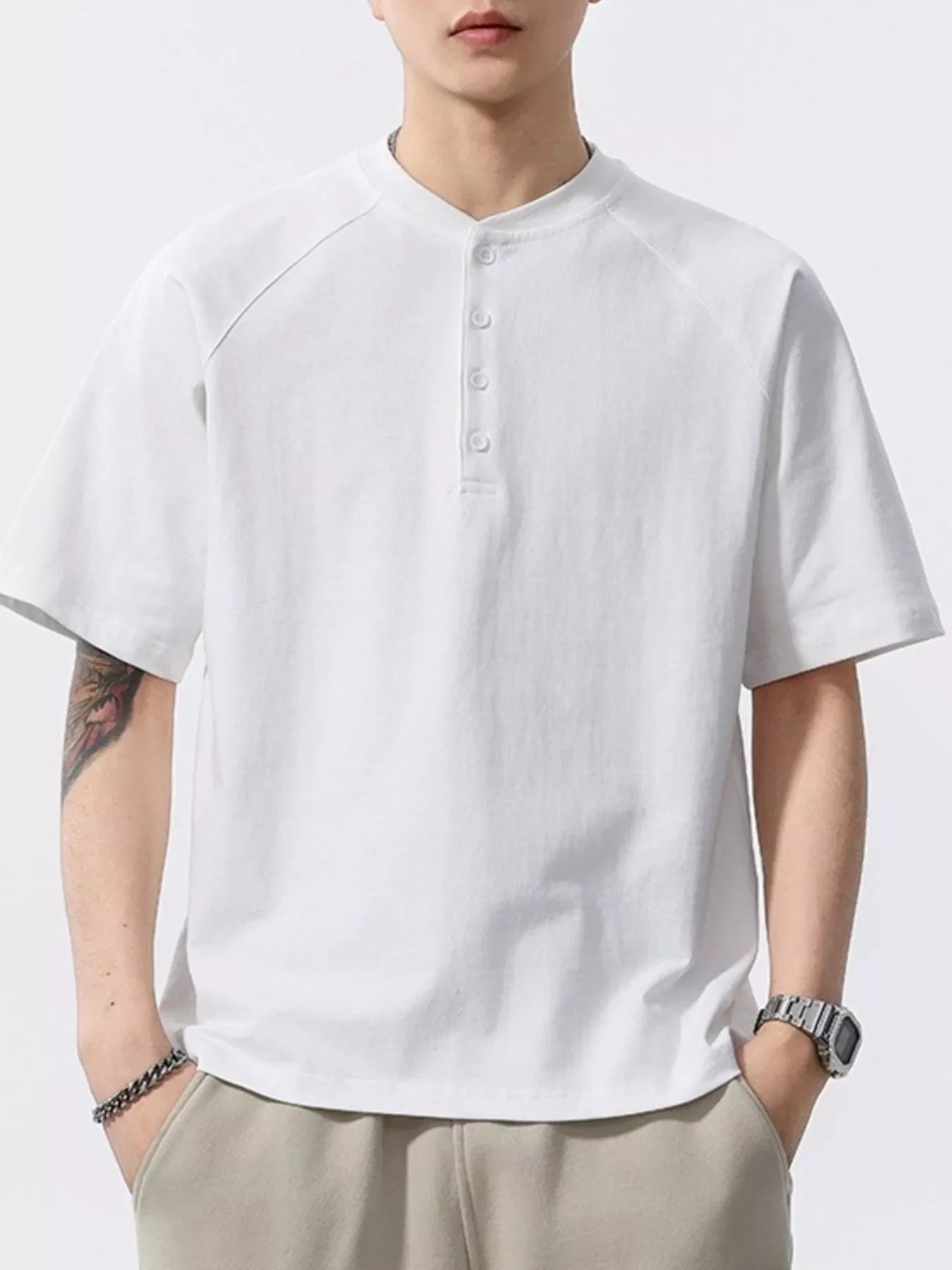 Men's Full Size Button Detail Short Sleeve T-Shirt Plus Size