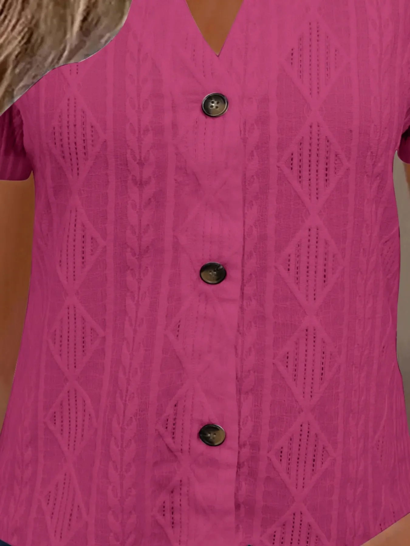 Textured Notched Short Sleeve Blouse