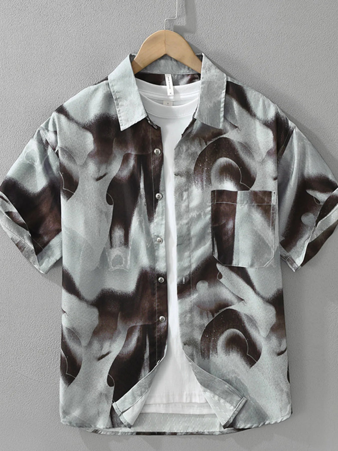 Men's Plus Size Abstract Print Short Sleeve Button-Up Shirt