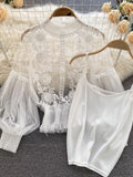 Floral Lace Blouse & Cami Set