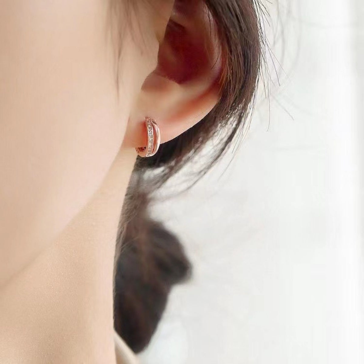 18K Rose Gold-Plated Zircon Hoop Earrings