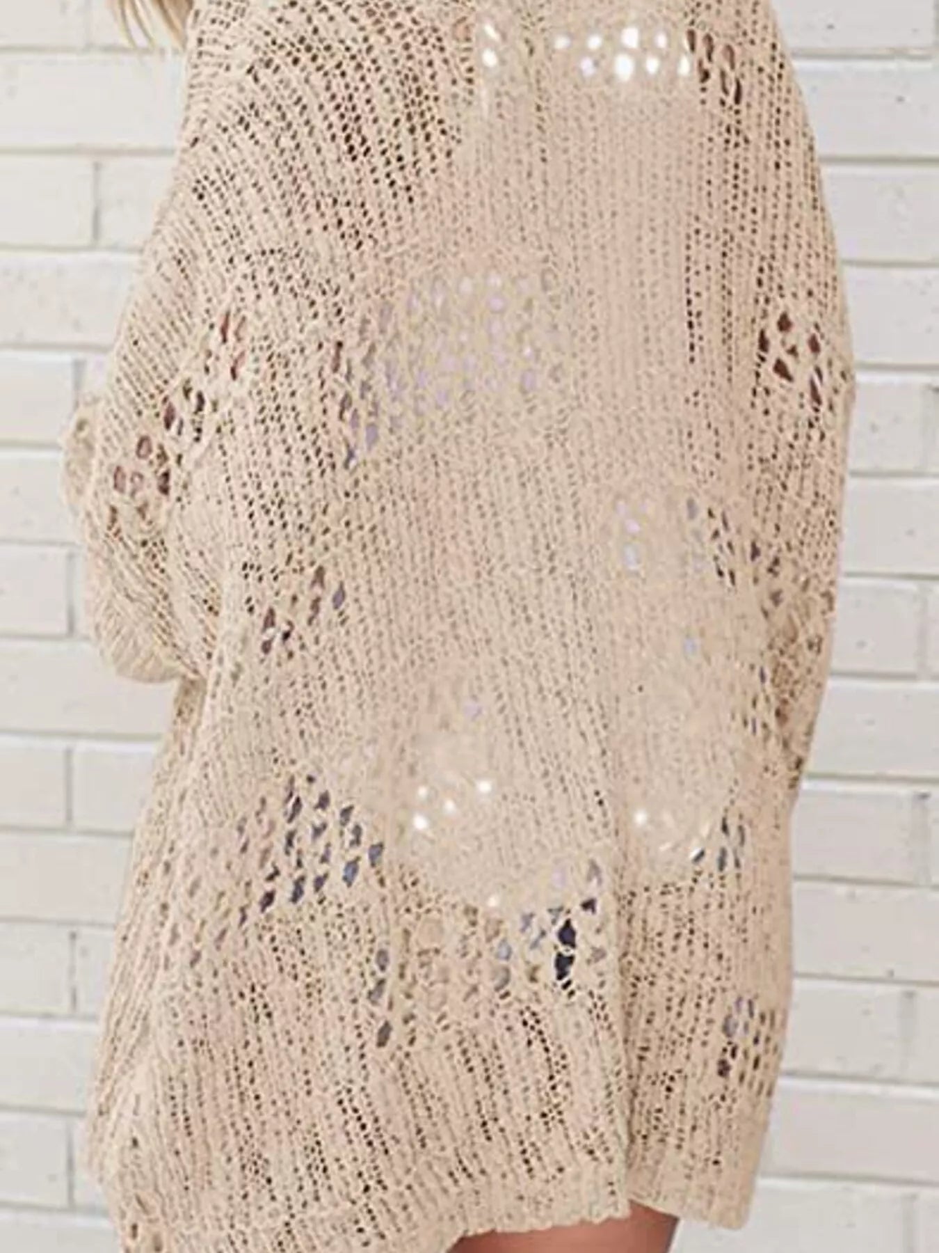 Full Size Openwork Open Front Lightweight Cardigan Plus Size