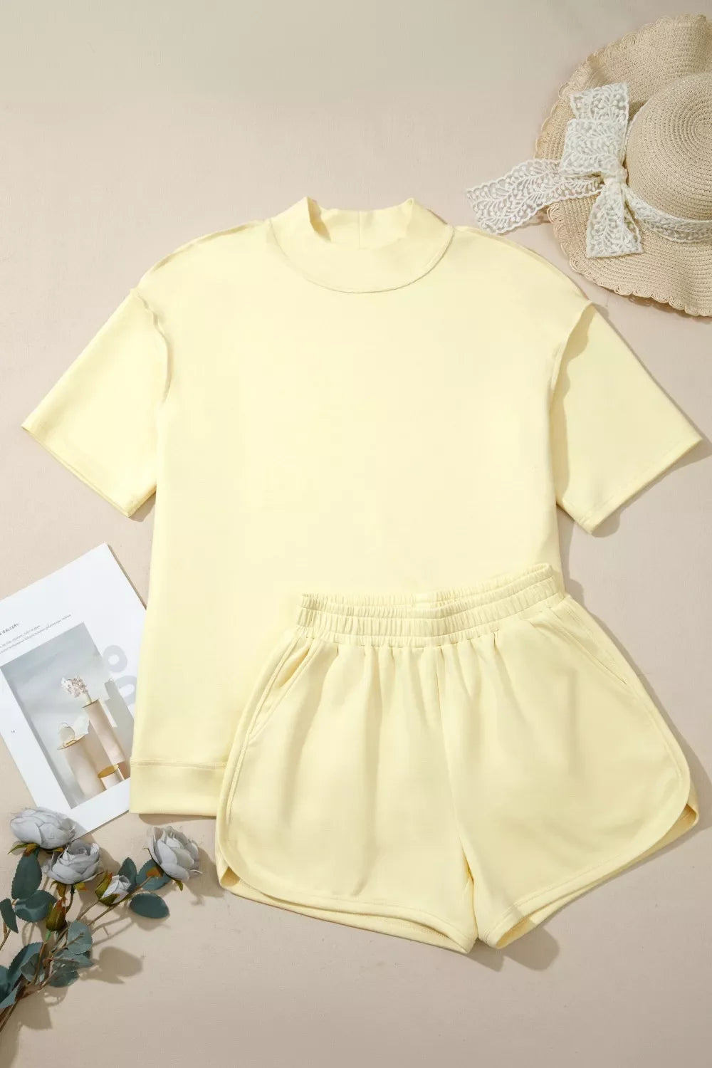 Relaxed Fit Mock Neck Top & Shorts Set