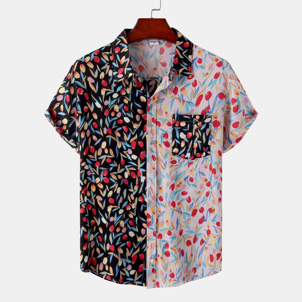 Men's Plus Size Printed Button Up Short Sleeve Shirt